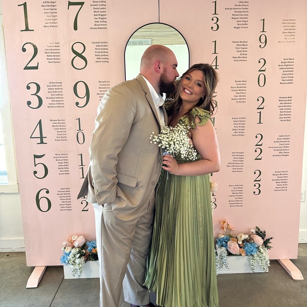 Mac Duggal Green Pleated Maxi Dress